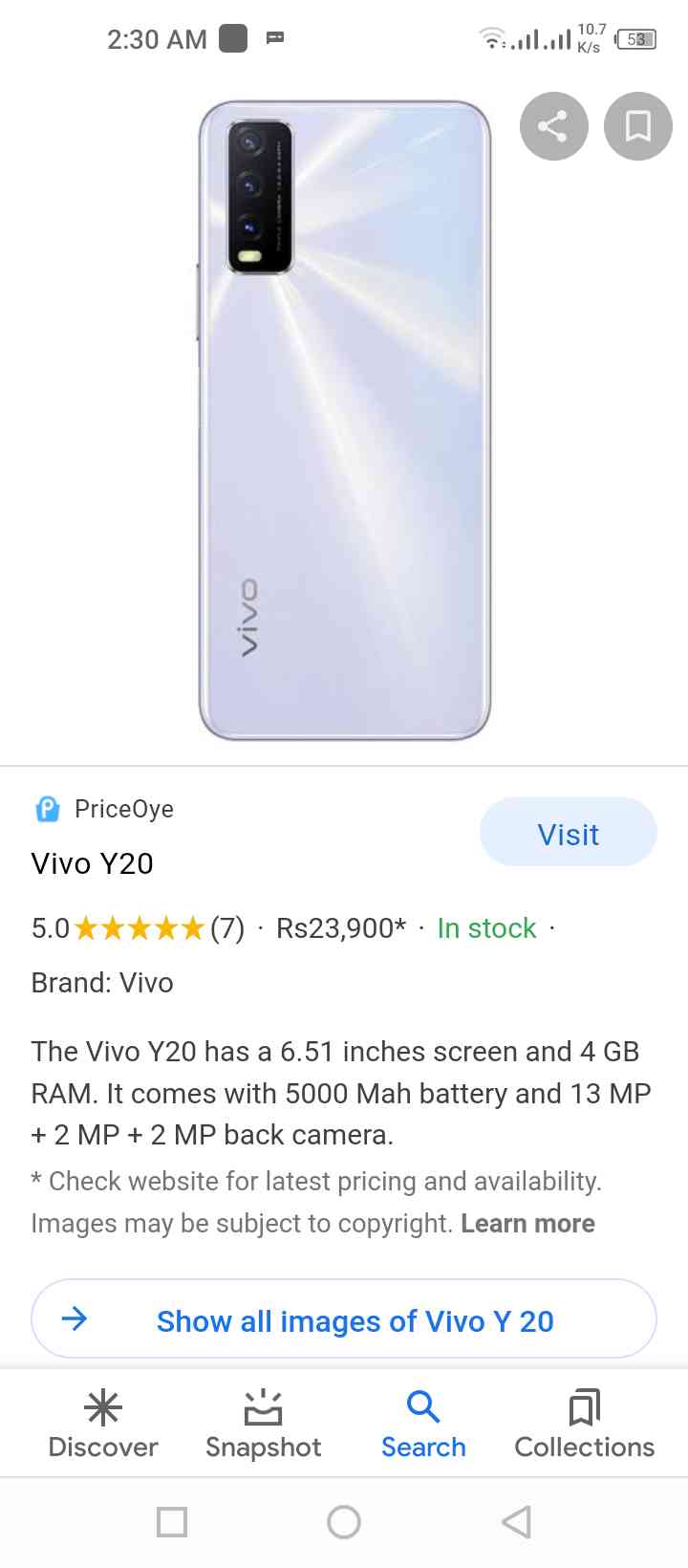 vivo y20 priceoye